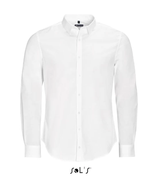 Camasa barbati cu maneca lunga, model slim fit si guler apretat, 120 g/mp, Alb Camasa barbati cu maneca lunga, model slim fit si guler apretat, 120 g/mp, Alb