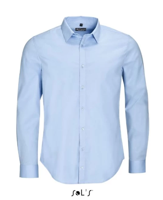 Camasa barbati cu maneca lunga, model slim fit si guler apretat, 120 g/mp, Albastru deschis Camasa barbati cu maneca lunga, model slim fit si guler apretat, 120 g/mp, Albastru deschis