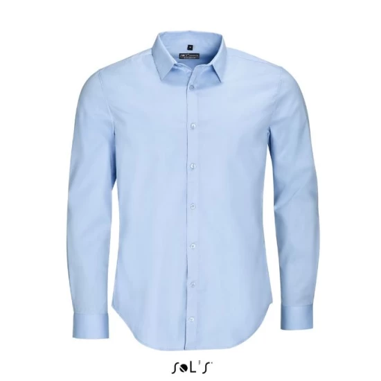 Camasa barbati cu maneca lunga, model slim fit si guler apretat, 120 g/mp, Albastru deschis Camasa barbati cu maneca lunga, model slim fit si guler apretat, 120 g/mp, Albastru deschis
