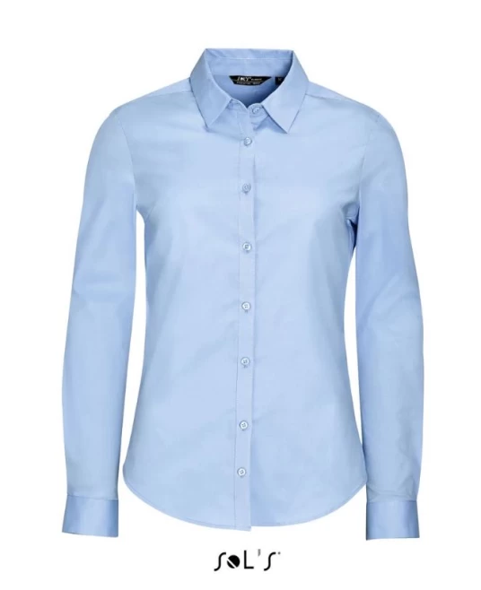 Camasa femei cu maneca lunga, model slim fit si guler apretat, Albastru deschis Camasa femei cu maneca lunga, model slim fit si guler apretat, Albastru deschis