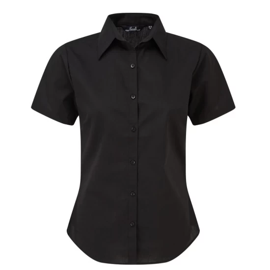 Camasa cu maneca scurta de femei, slim fit, 105 g/mp, Negru Camasa cu maneca scurta de femei, slim fit, 105 g/mp, Negru