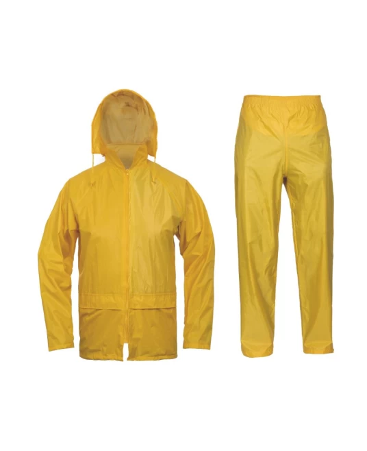 Costum de ploaie compus din pantaloni si jacheta, galben