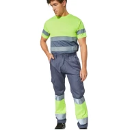 Pantaloni de vara HiVis dungi reflectorizante Daily, Gri si galben