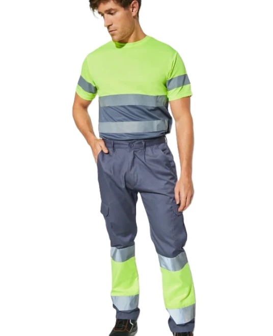 Pantaloni de vara HiVis dungi reflectorizante Daily, Gri si galben Pantaloni de vara HiVis dungi reflectorizante Daily, Gri si galben