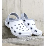 Saboti PVC cu talpa antialunecare, alb-gri