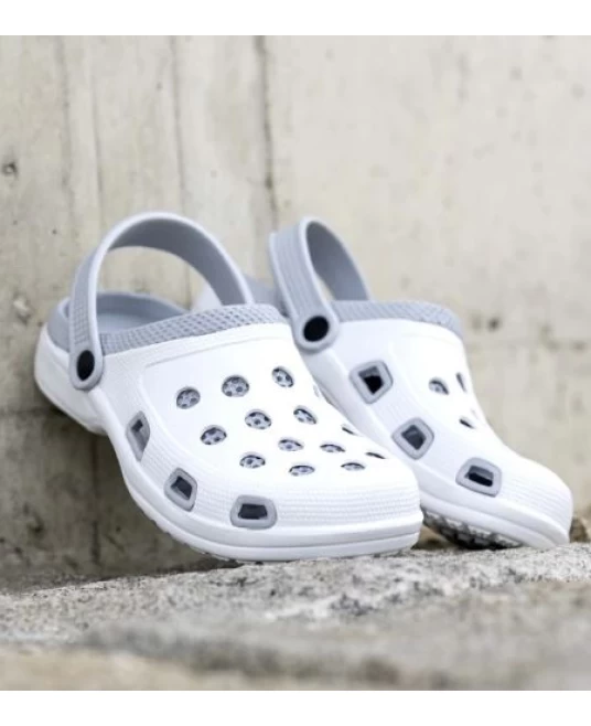 Saboti PVC cu talpa antialunecare, alb-gri Saboti PVC cu talpa antialunecare, alb-gri