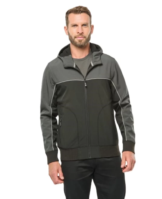 Softshell unisex bicolor, cu gluga, Negru-gri inchis Softshell unisex bicolor, cu gluga, Negru-gri inchis
