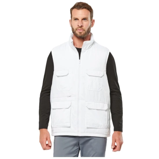 Vesta de lucru vatuita albastra din tercot, cu buzunare multiple Vesta de lucru vatuita albastra din tercot, cu buzunare multiple