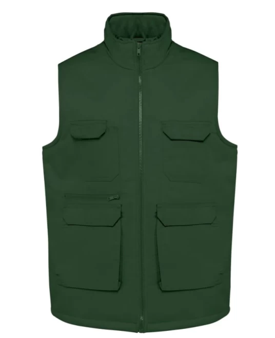 Vesta de lucru vatuita verde din tercot, cu buzunare multiple Vesta de lucru vatuita verde din tercot, cu buzunare multiple
