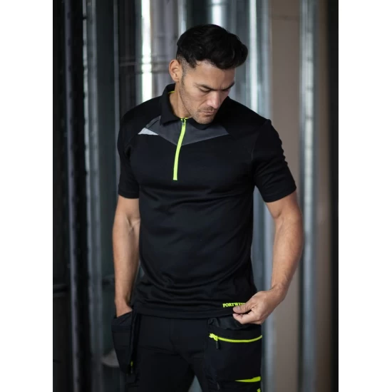 Tricou polo corporate premium DX410 tesatura respirabila EzeeCool 150g/mp, negru Tricou polo corporate premium DX410 tesatura respirabila EzeeCool 150g/mp, negru
