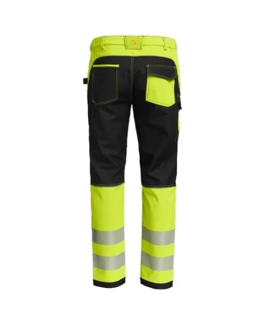 Pantaloni softshell HiVis hidrofug, galben-negru