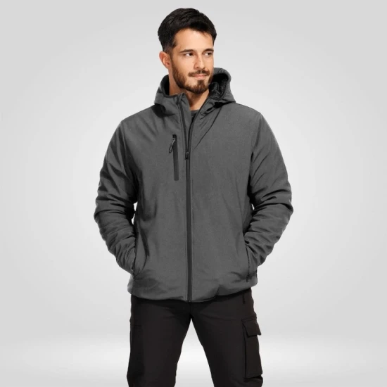 Jacheta softshell de iarna cu gluga, gri