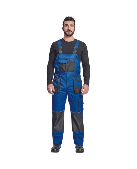 Salopeta cu pieptar Carl, tercot 235g/mp, albastru royal / negru