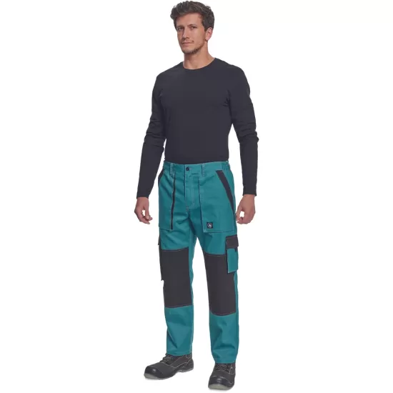 Pantaloni de lucru vara Max, bumbac 200g/mp, albastru petrol / negru Pantaloni de lucru vara Max, bumbac 200g/mp, albastru petrol / negru