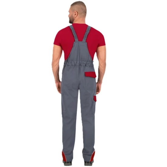 Salopeta cu pieptar Ares bumbac,gri cu rosu