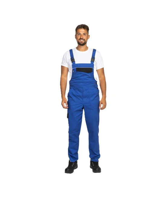 Salopeta cu pieptar Ares bumbac, 240g/m2,  albastru cu negru