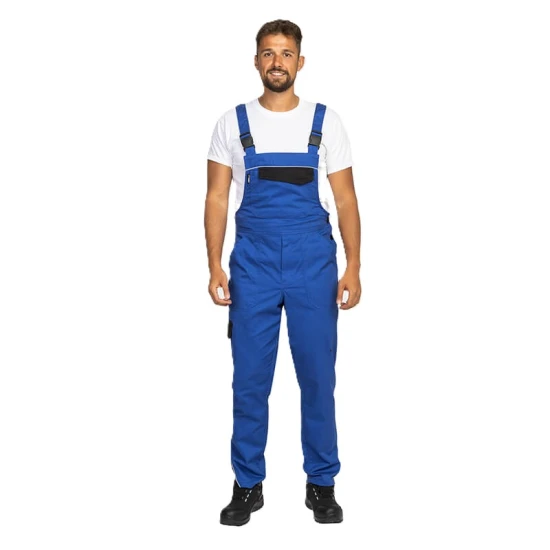 Salopeta cu pieptar Ares bumbac, 240g/m2,  albastru cu negru