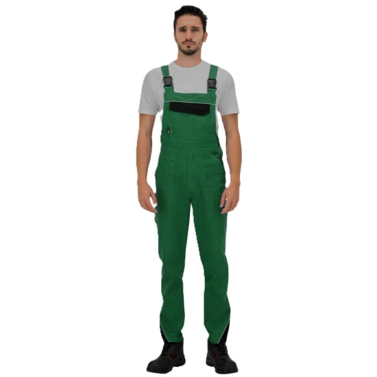 Salopeta cu pieptar Ares bumbac, 240g/m2, verde cu negru