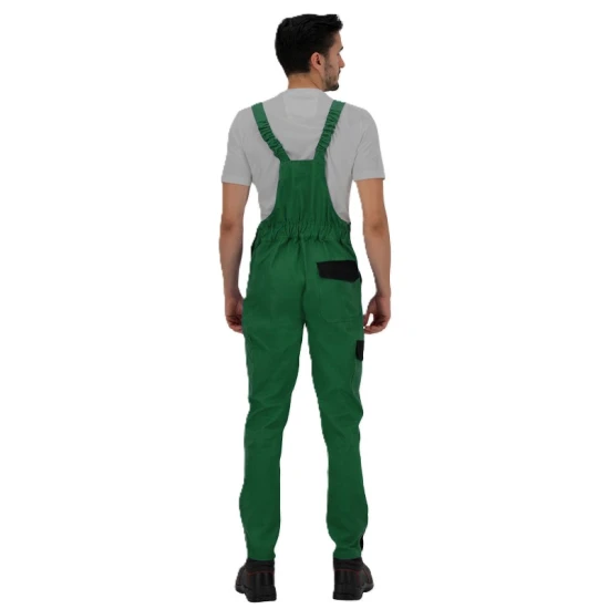 Salopeta cu pieptar Ares bumbac, 240g/m2, verde cu negru