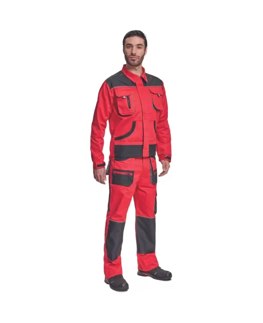 Jacheta de lucru din bumbac, Hans, 235g/mp, rosu / gri antracit