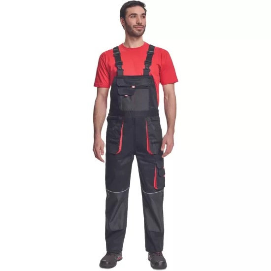 Salopeta cu pieptar din bumbac, Hans, 235g/mp, negru / gri antracit Salopeta cu pieptar din bumbac, Hans, 235g/mp, negru / gri antracit