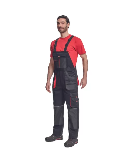 Salopeta cu pieptar din bumbac, Hans, 235g/mp, negru / gri antracit