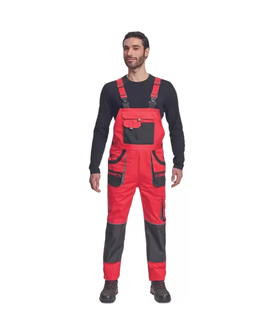 Salopeta cu pieptar din bumbac, Hans, 235g/mp, rosu / gri antracit