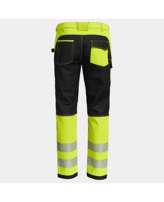 Pantaloni softshell HiVis hidrofug, galben-negru