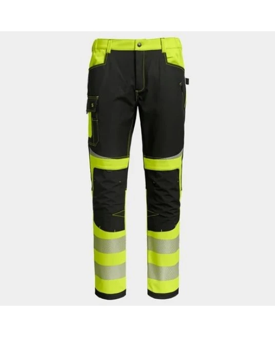 Pantaloni softshell HiVis hidrofug, galben-negru