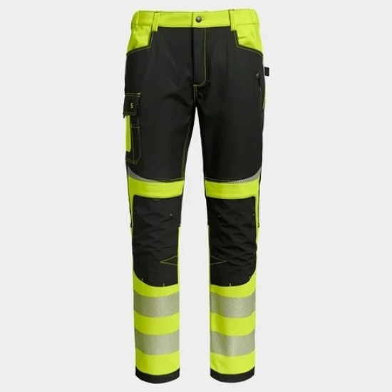 Pantaloni softshell HiVis hidrofug, galben-negru