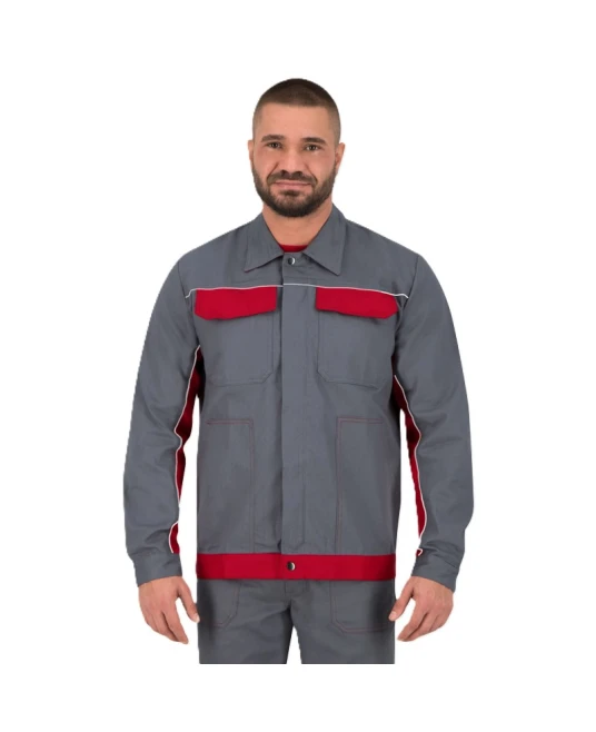 Jacheta de lucru Ares bumbac, 240g/m2, gri-rosu