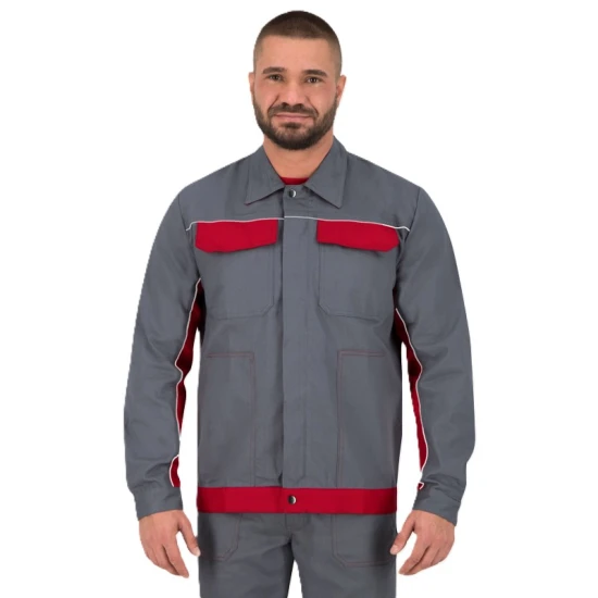Jacheta de lucru Ares bumbac, 240g/m2, gri-rosu