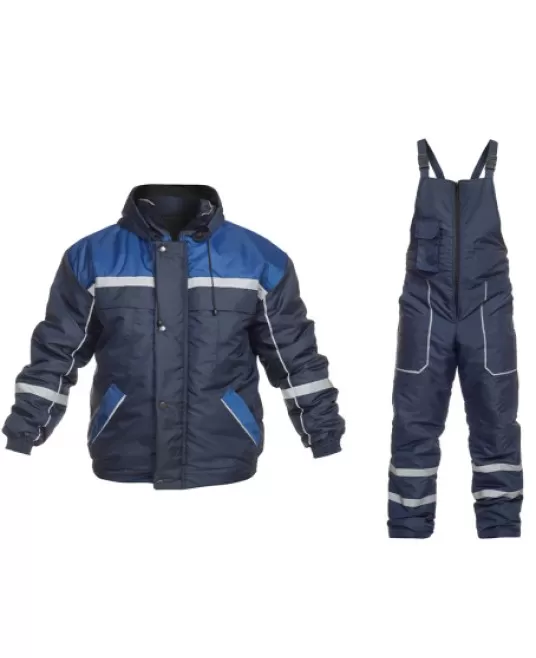 Costum vatuit cu dungi reflectorizante (salopeta cu pieptar si jacheta), bleumarin Costum vatuit cu dungi reflectorizante (salopeta cu pieptar si jacheta), bleumarin