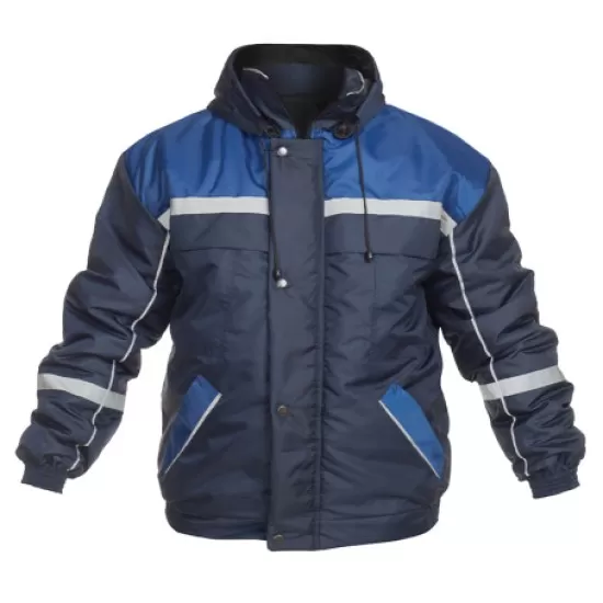 Costum vatuit cu dungi reflectorizante (salopeta cu pieptar si jacheta), bleumarin