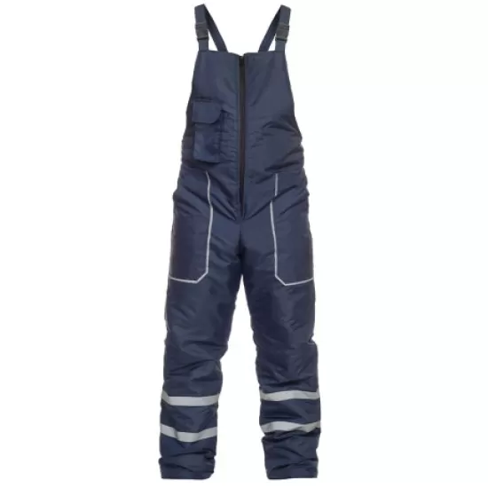 Costum vatuit cu dungi reflectorizante (salopeta cu pieptar si jacheta), bleumarin