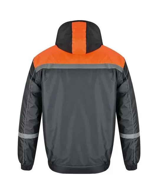 Costum vatuit cu dungi reflectorizante (salopeta cu pieptar si jacheta), gri cu portocaliu Costum vatuit cu dungi reflectorizante (salopeta cu pieptar si jacheta), gri cu portocaliu