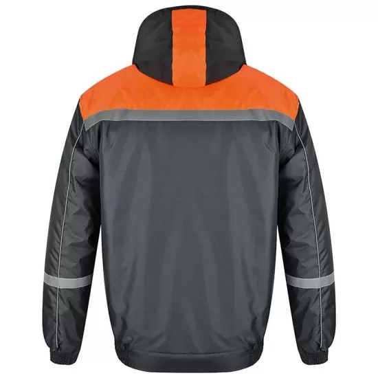 Costum vatuit cu dungi reflectorizante (salopeta cu pieptar si jacheta), gri cu portocaliu Costum vatuit cu dungi reflectorizante (salopeta cu pieptar si jacheta), gri cu portocaliu