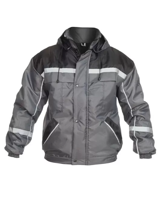 Costum vatuit cu dungi reflectorizante (salopeta cu pieptar si jacheta), gri Costum vatuit cu dungi reflectorizante (salopeta cu pieptar si jacheta), gri