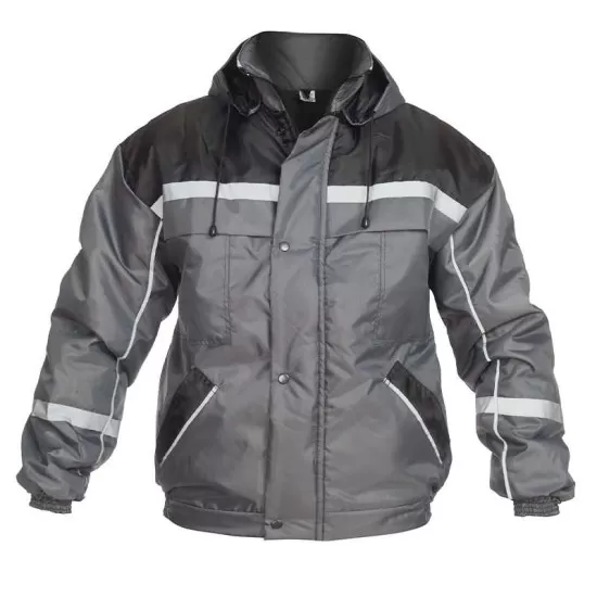 Costum vatuit cu dungi reflectorizante (salopeta cu pieptar si jacheta), gri Costum vatuit cu dungi reflectorizante (salopeta cu pieptar si jacheta), gri