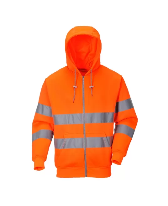 Hanorac reflectorizant cu fermoar si gluga, inalta vizibilitate [B305] Portocaliu