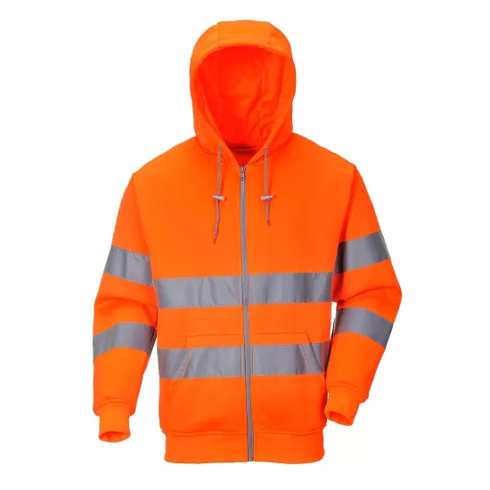 Hanorac reflectorizant cu fermoar si gluga, inalta vizibilitate [B305] Portocaliu