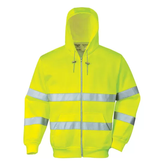 Hanorac reflectorizant cu fermoar si gluga, inalta vizibilitate [B305] Galben