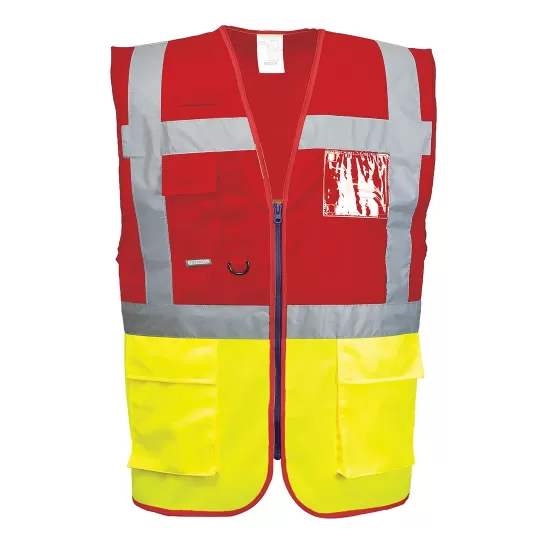 Vesta reflectorizanta cu fermoar, rosu/galben Vesta reflectorizanta cu fermoar, rosu/galben
