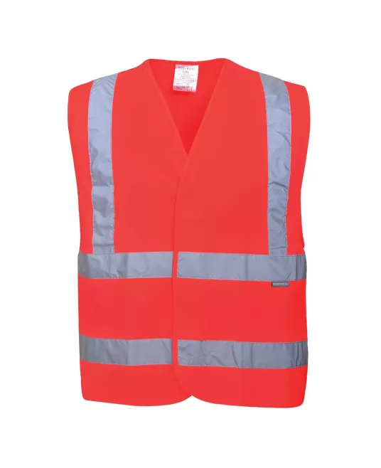 Vesta reflectorizanta HiVis, benzi reflectorizante orizontale si verticale, Rosu Vesta reflectorizanta HiVis, benzi reflectorizante orizontale si verticale, Rosu