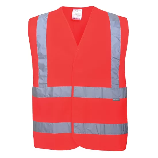 Vesta reflectorizanta HiVis, benzi reflectorizante orizontale si verticale, Rosu Vesta reflectorizanta HiVis, benzi reflectorizante orizontale si verticale, Rosu