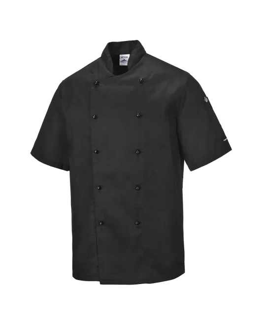 Tunica maneca scurta bucatari, inchidere frontala reversibila, negru