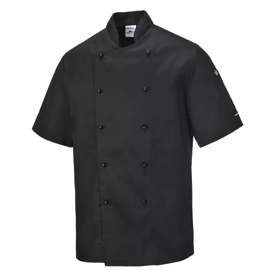 Tunica maneca scurta bucatari, inchidere frontala reversibila, negru Tunica maneca scurta bucatari, inchidere frontala reversibila, negru