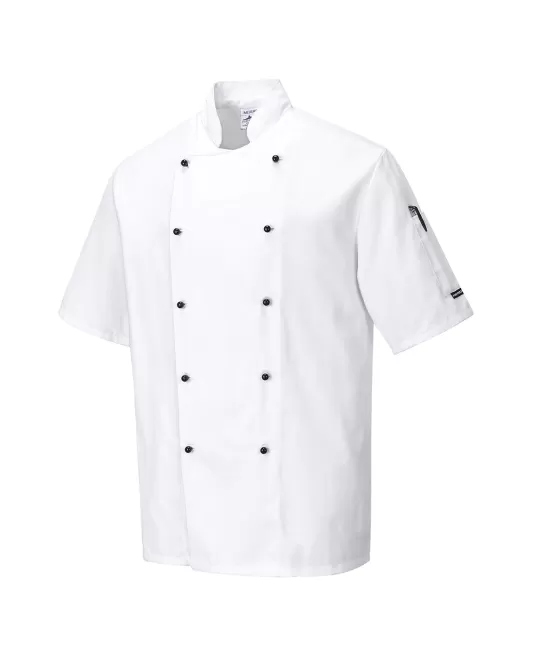 Tunica maneca scurta bucatari, inchidere frontala reversibila, alb