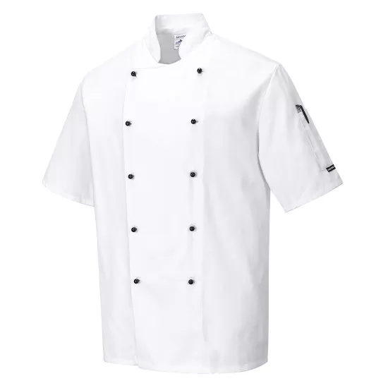 Tunica maneca scurta bucatari, inchidere frontala reversibila, alb Tunica maneca scurta bucatari, inchidere frontala reversibila, alb