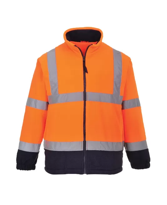 Fleece reflectorizant Hi-Vis calduros si rezistent la vant, bicolor, 300g, Portocaliu si bleumarin Fleece reflectorizant Hi-Vis calduros si rezistent la vant, bicolor, 300g, Portocaliu si bleumarin